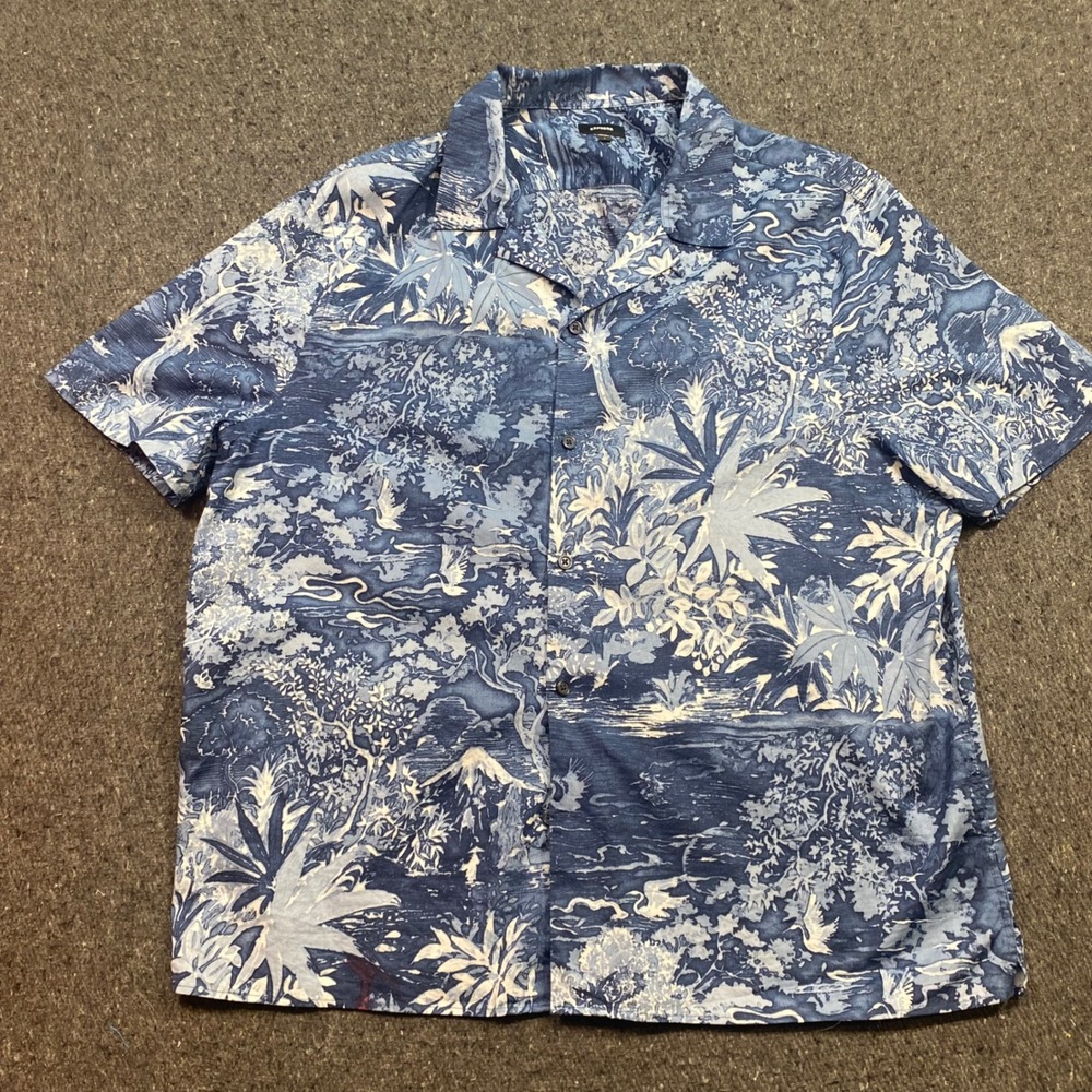 Express Tropical Toile Print Shirt Sz L Mens Blue Beach Resort Camp Collar